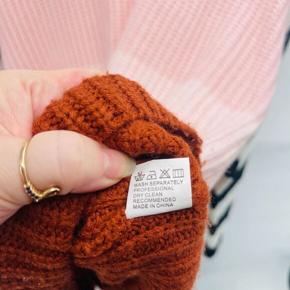 Women's Striped Sweater Long Sleeve Pullover Knitted Rib Lounge Pink Size Small - Picture 9 of 10